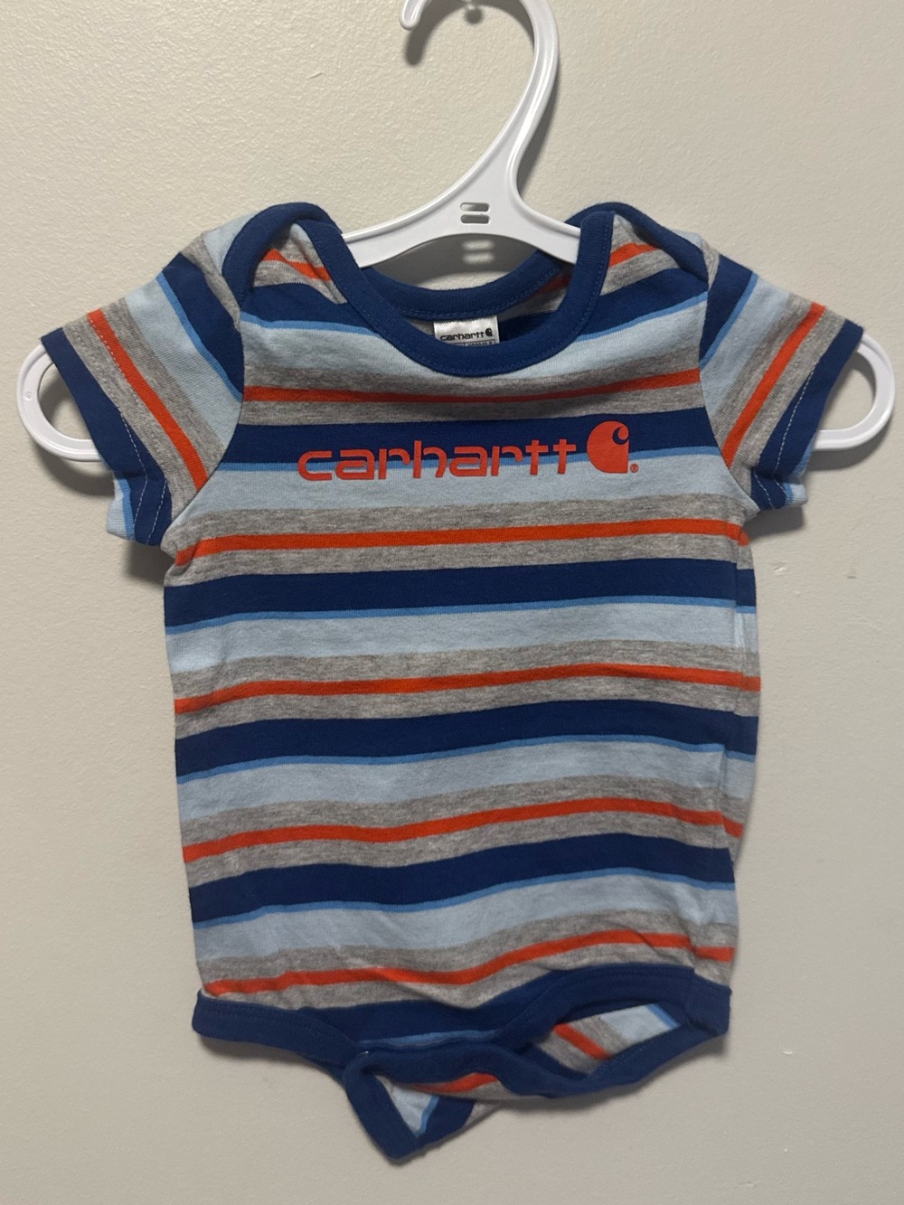 Carhartt Navy, Light Blue & Orange Striped Baby Bodysuit